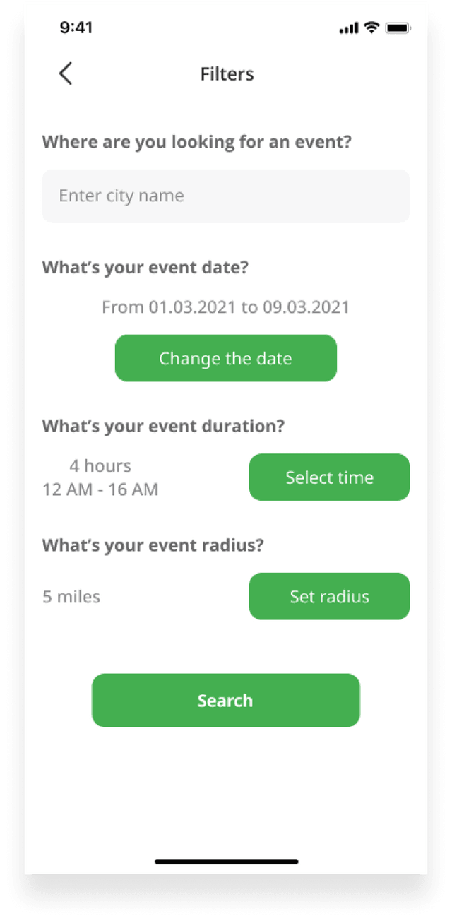 linkapp find event screen