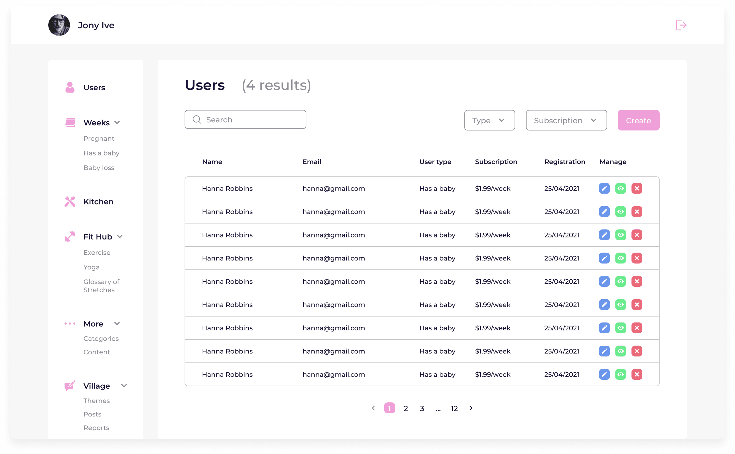 Hera app admin panel