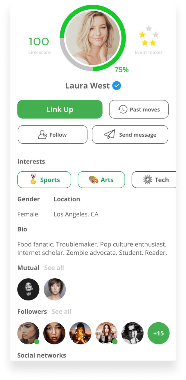 linkapp user profile screen