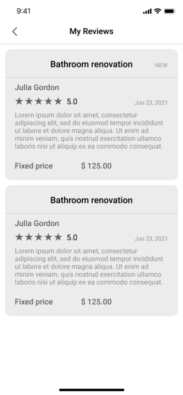 In-app reviews design prototype