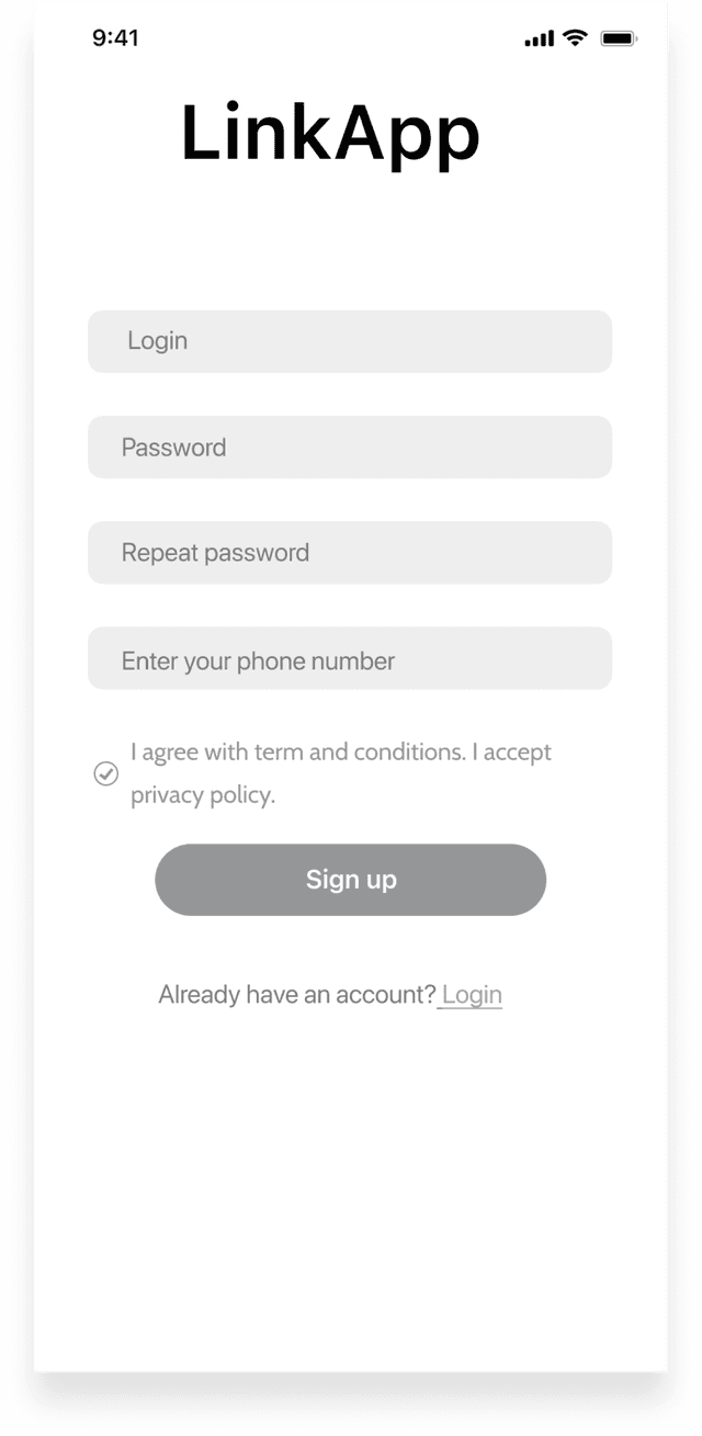 LinkApp login form