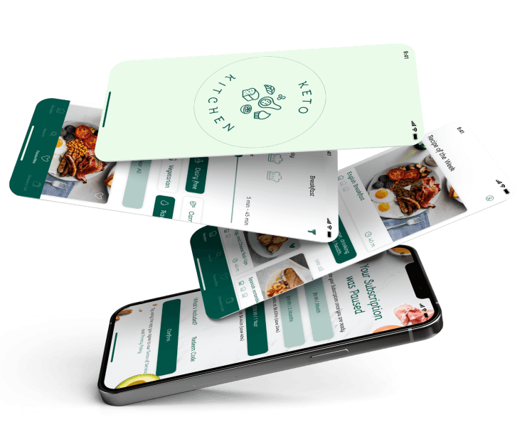 Keto kitchen app screens