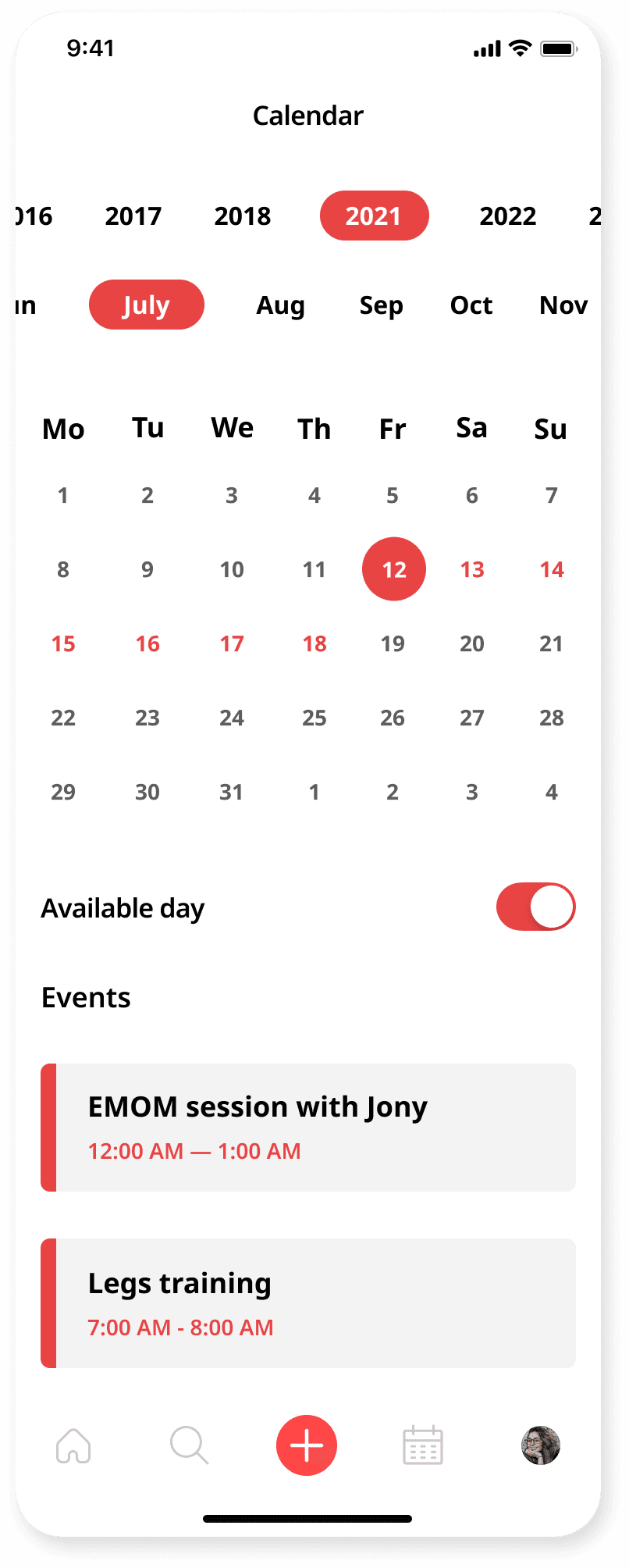 fitkonnect app calendar
