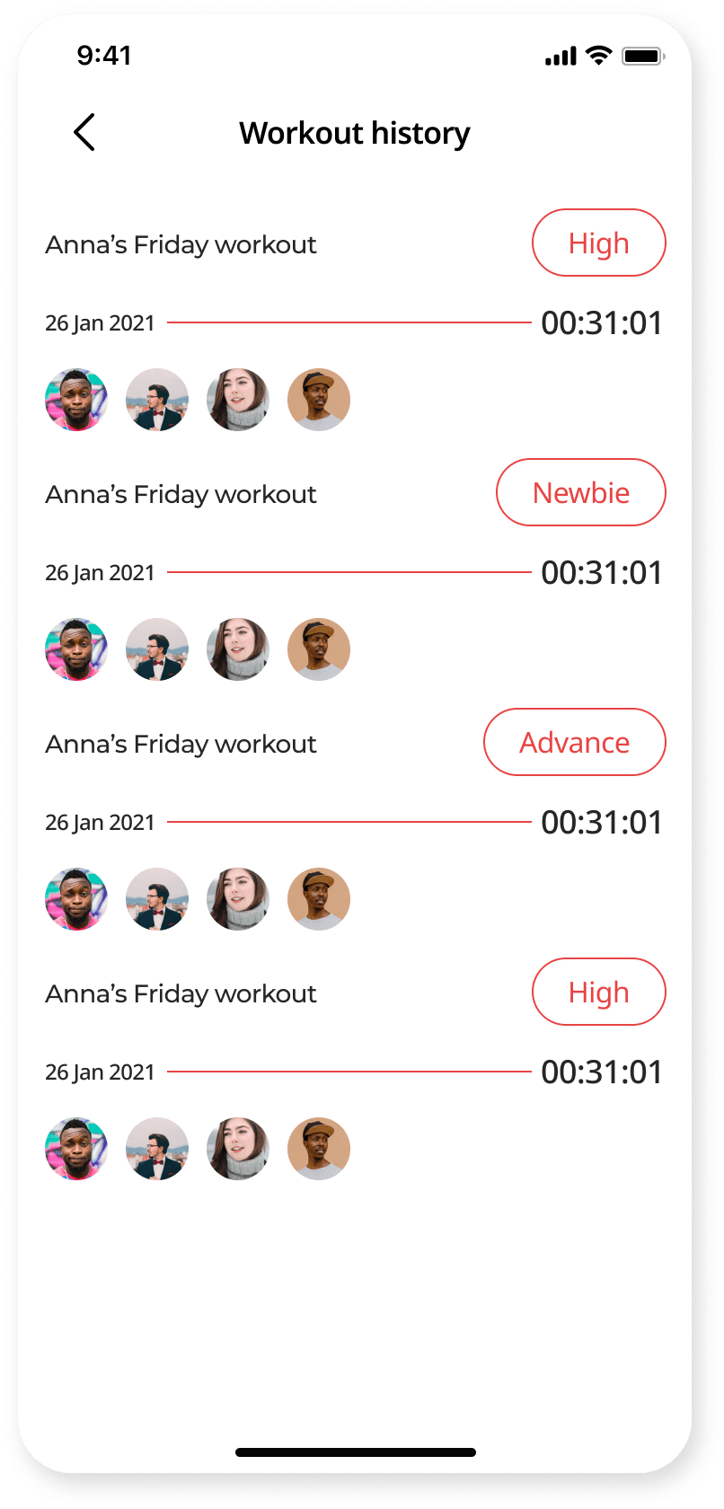 fitkonnect app workout history