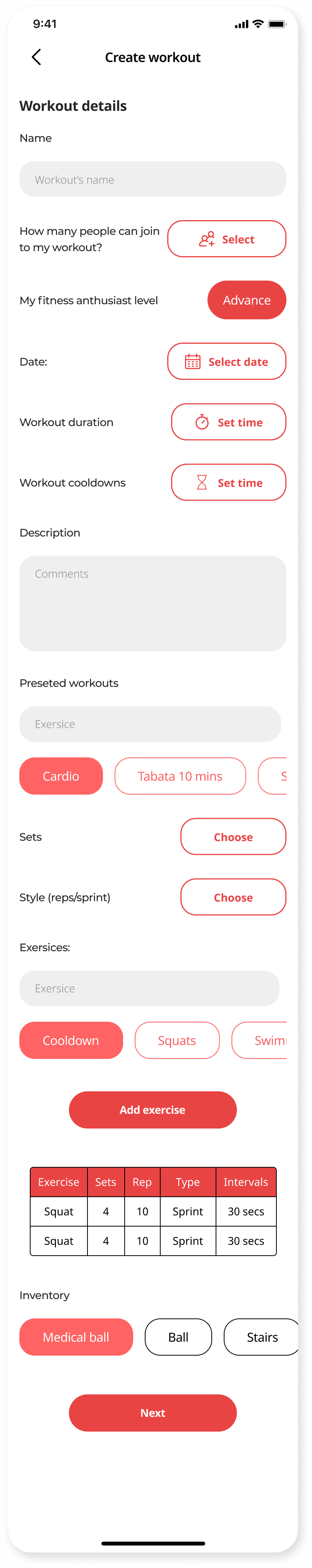 fitkonnect app create workout