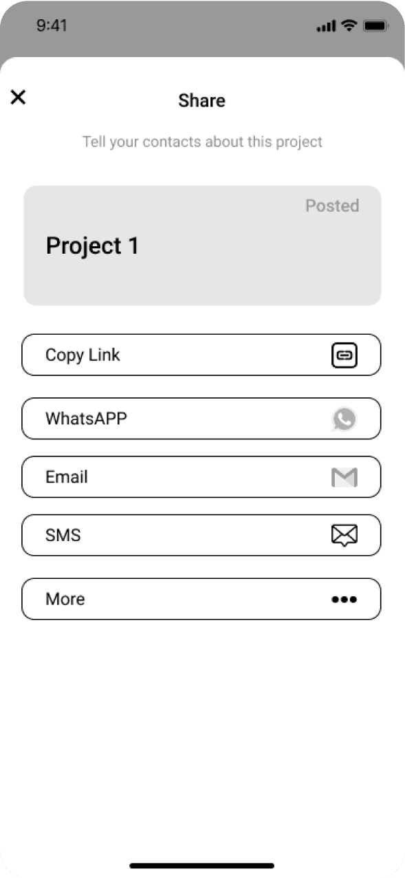 In-app share project design prototype